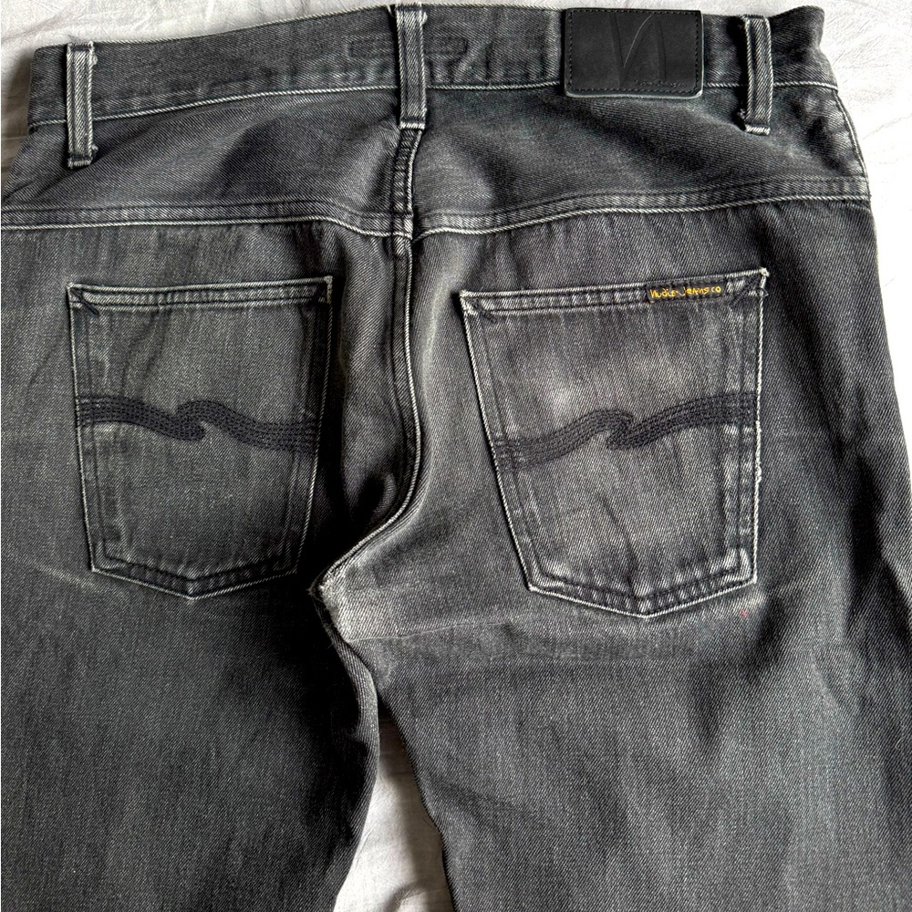 NUDIE JEANS DRY BLACK SELVAGE THIN FINN DENIM JEANS BEAUTIFUL